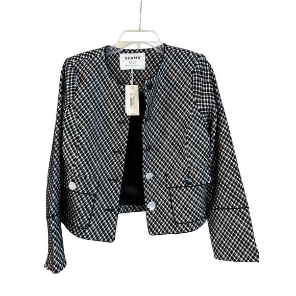 SPANX Women’s Ponte Lady Jacket Stretch Jacquard Black Plaid Size Small NWT - Picture 1 of 6